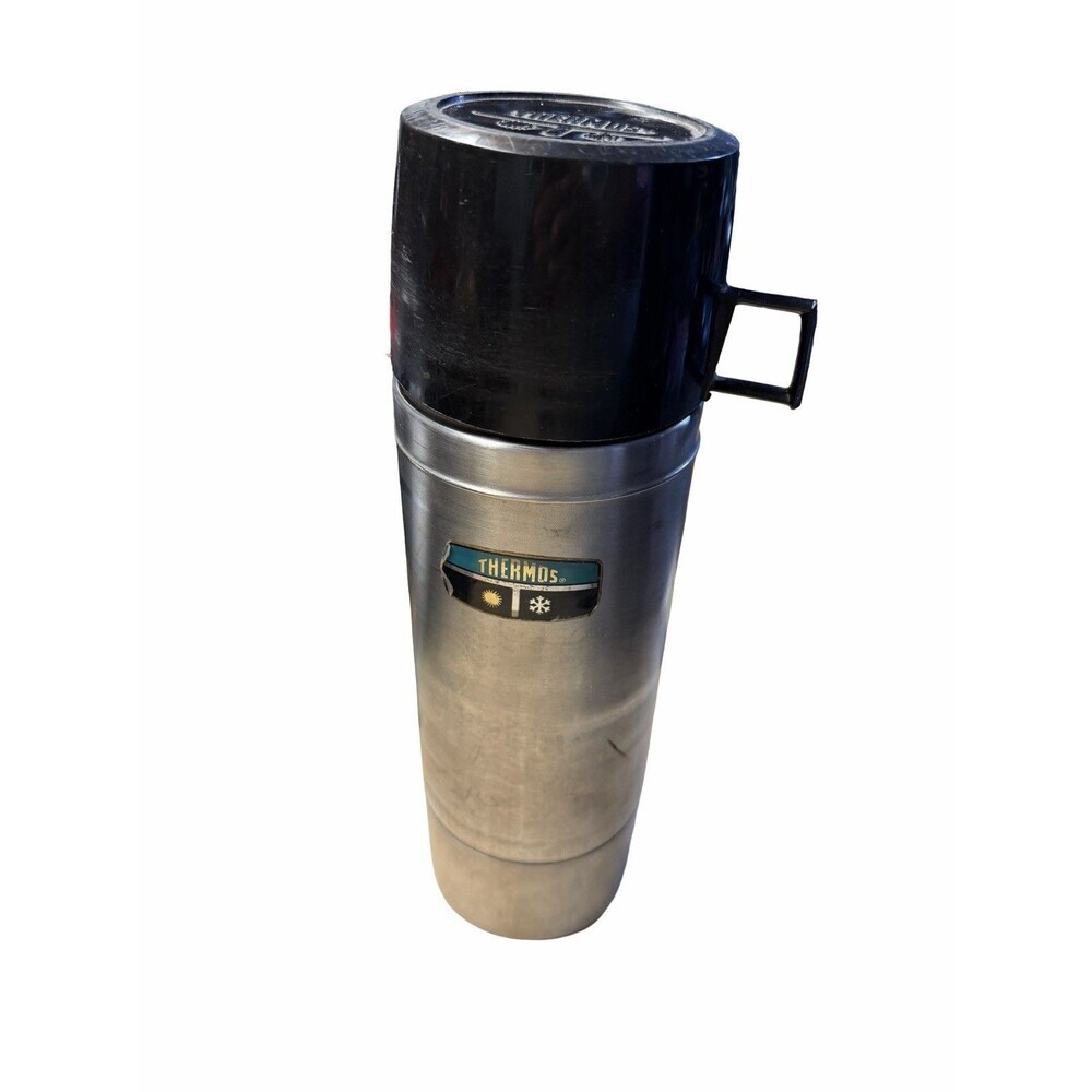 Vintage Thermos Stainless Steel Vacuum Bottle 1 Qt USA 2464S w Cup King Seely
